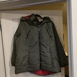 Joe Boxer Green and Red Puffer Jacket with Zip Off Hood